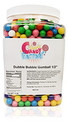 Sarah's Candy Factory Assorted Dubble Bubble Gumball Candy 0.5 inc in Jar -3 Lbs, mix-