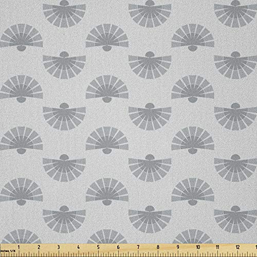 Ambesonne Geometric Fabric by The Yard, Japanese Traditional Fan Pattern in Pale Colored Image Ornamental Abstract Art, Microfiber Fabric for Arts and Crafts Textiles  and  Decor, 1 Yard, Grey Beige