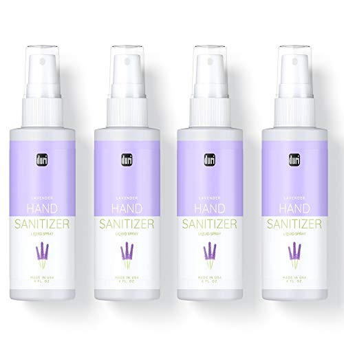 Duri Hand Sanitizer Spray, Lavender Scented, 75 percent Isopropyl Alcohol, Antiseptic, Kills Germs, 4 pack -4 fl.oz. each- Duri Hand Sanitizer Spray, Lavender Scented, 75 percent Isopropyl Alcohol, Antiseptic, Kills Germs, 4 pack -4 fl.oz. each-