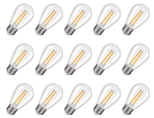 15 Pack LED S14 Replacement Light Bulbs, 2W Shatterproof Waterproof Outdoor String Light Bulbs,E26 Regular Base,2200K Warm White,150LM,CRI80,Non-Dimmable 15 Pack LED S14 Replacement Light Bulbs, 2W Shatterproof Waterproof Outdoor String Light Bulbs,E26 Regular Base,2200K Warm White,150LM,CRI80,Non-Dimmable