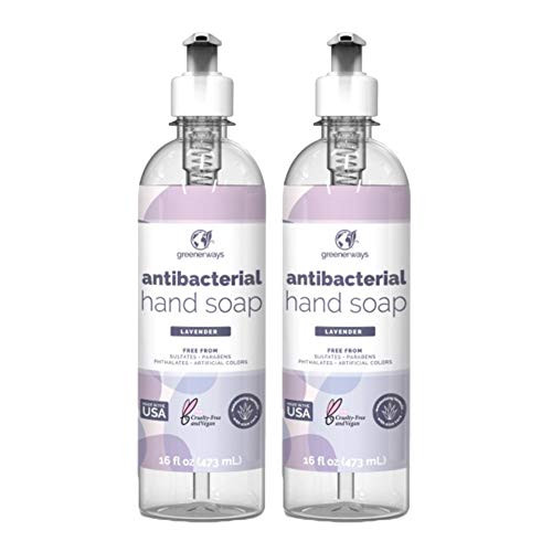 Greenerways Antibacterial Hand Soap - Made in USA - Lavender Liquid Hand Soap with Pump and Soothing Aloe Vera - Sulfate-Free, Paraben-Free, Cruelty-Free, Vegan Hand Wash -16 Fl Oz -2 Pack- - Lavender- Greenerways Antibacterial Hand Soap - Made in USA - Lavender Liquid Hand Soap with Pump and Soothing Aloe Vera - Sulfate-Free, Paraben-Free, Cruelty-Free, Vegan Hand Wash -16 Fl Oz -2 Pack- - Lavender-