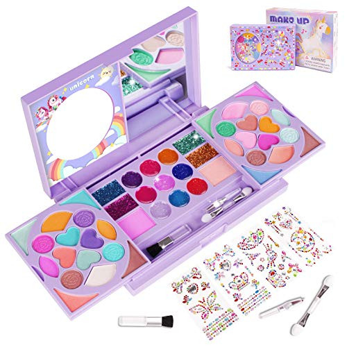 KIDCHEER Kids Makeup Kit for Girls Princess Real Washable Cosmetic Pretend Play Toys with Mirror - Non Toxic