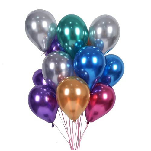 WLPARTY Party Balloons 12inch 50pcs Assorted Color Metallic Latex Balloons Birthday Helium Balloons