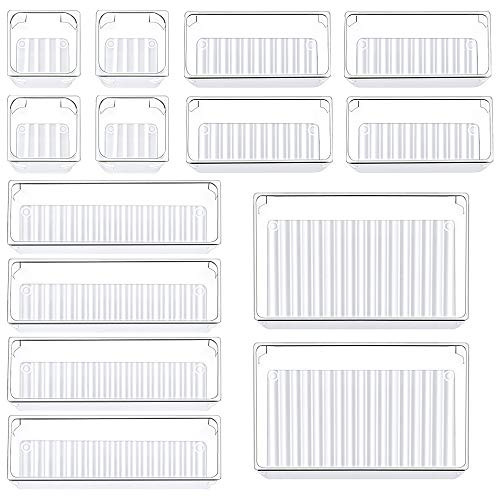 Kootek 14 Pcs Drawer Organizers 4-Size Makeup Desk Drawer Organizer Plastic Bathroom Storage Bins Versatile Trays Vanity Dividers Container for Bedroom Dresser Kitchen Office