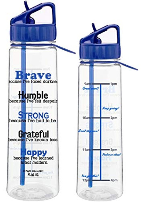Motivational"Brave Because I've Faced Darkness" Slimkim II Water Sports Bottle - Time Marker with Inspirational Phrases 30 Oz -Blue-