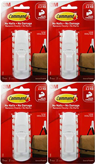 Command Large Utility Hook, White, 1-Hook, 2-Strips -17003ES-, 4 Pack Command Large Utility Hook, White, 1-Hook, 2-Strips -17003ES-, 4 Pack