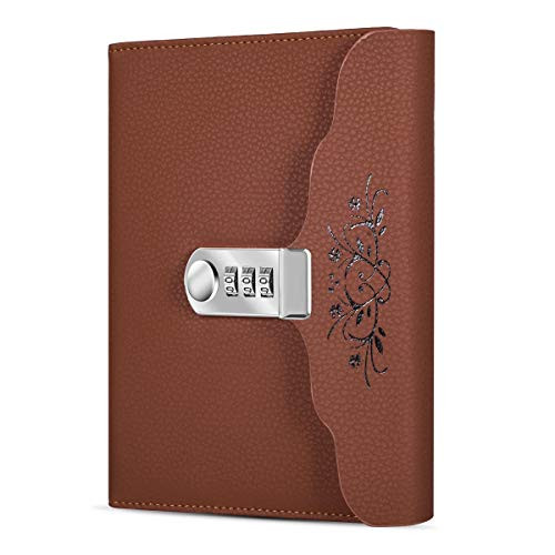 ARRLSDB Lock Diary Leather Journal Writing Notebook Planner Organizer Digital Password Notebook Locking Personal Diary -Brown-