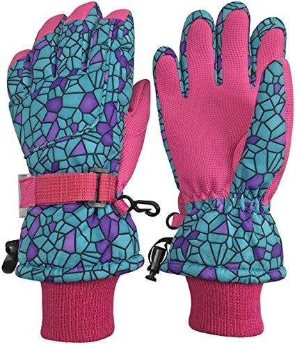 N'Ice Caps Kids Cold Weather Waterproof Camo Print Thinsulate Ski Gloves -Turquoise Shattered Glass, 5-6 Years-