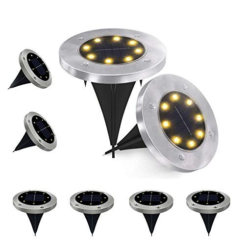 Solar Ground Lights, 8 LED Warm Light Solar Garden Lights Outdoor Waterproof in-Ground Solar Powered Landscape Lighting for Pathway, Yard, Deck, Patio, Walkway, 8 Packs