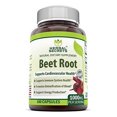 Herbal Secrets Beet Root Natural Dietary Supplement - 1000 Milligrams per Serving 100 Capsules -Non-GMO- - Supports Cardiovascular Health * Promotes Energy Production*