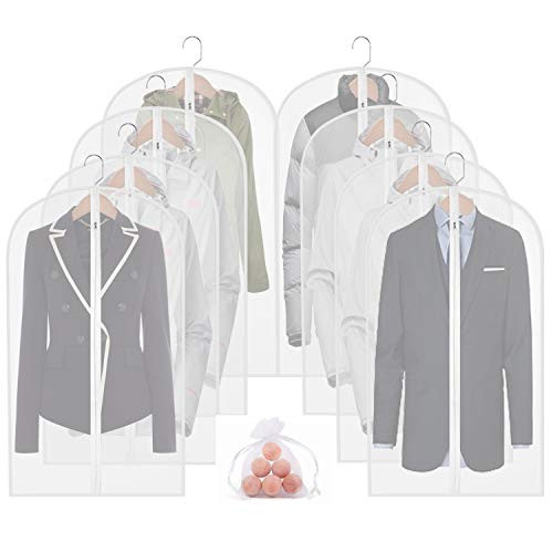 homeminda Moth Proof Garment Bags 8packs 40in Clear Hanging Lightweight Breathable Suit Dust Covers with Study Full Zipper and Cedar Balls for Storage Clothes