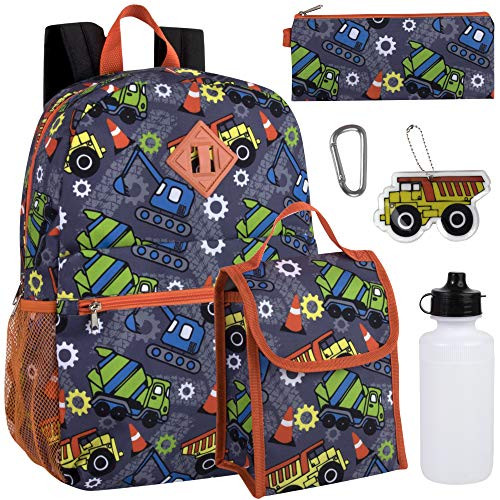 Boy's 6 in 1 Backpack With Lunch Bag, Pencil Case, and Accessories