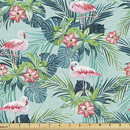 Lunarable Flamingo Fabric by The Yard, Tropical Jungle with Hibiscus Flora Monstera Fan Palm Leaves, Decorative Fabric for Upholstery and Home Accents, Dark Coral Dark Teal Lunarable Flamingo Fabric by The Yard, Tropical Jungle with Hibiscus Flora Monstera Fan Palm Leaves, Decorative Fabric for Upholstery and Home Accents, Dark Coral Dark Teal