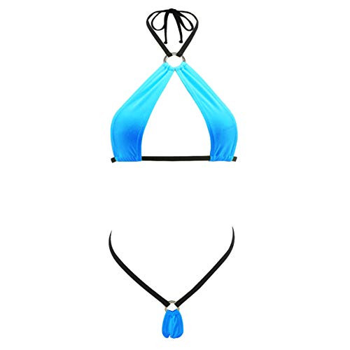 SHERRYLO Extreme Bikini Sexy Small Mini Micro Bikinis for Women G String Thong Sunbathing Tanning Through Turquoise