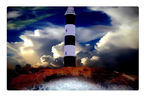 LESGAULEST Doormat Floor Rug/Mat -23.6 x 15.7 inch- - Lighthouse Water Sea Blue Sky Harbour Entrance