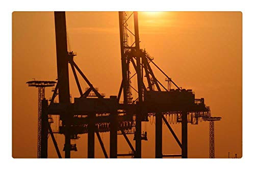 LESGAULEST Doormat Floor Rug/Mat -23.6 x 15.7 inch- - Harbour Cranes Gantry Cranes Industry Port Sunset