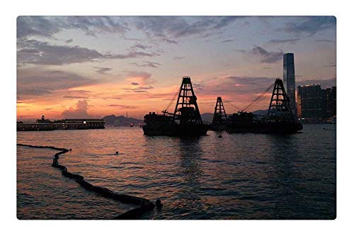 LESGAULEST Doormat Floor Rug/Mat -23.6 x 15.7 inch- - Hong Kong Victoria Harbour Sunset Barges Wall Paper