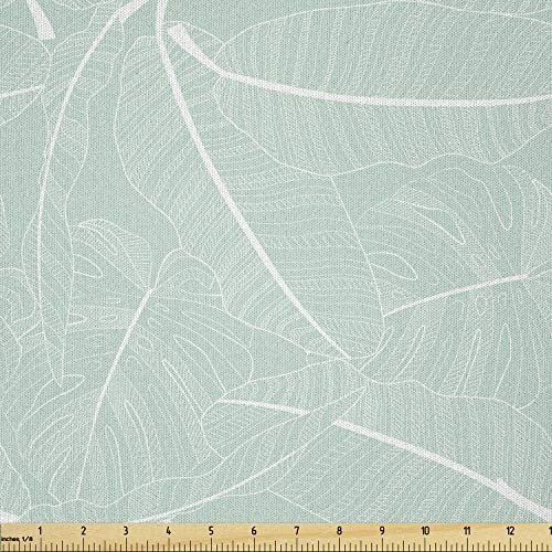 Ambesonne Tropical Fabric by The Yard, Jungle Monstera Fan Palm Leaves in Soft Tones Rainforest Branches Caribbean, Microfiber Fabric for Arts and Crafts Textiles  and  Decor, 1 Yard, Mint Green White