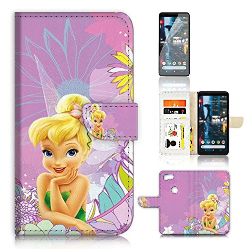 (For Google Pixel 2) Flip Wallet Case Cover & Screen Protector Bundle - A8462 TinkerBell