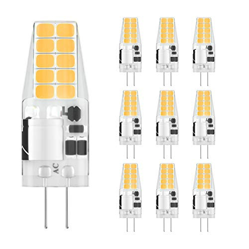 DiCUNO G4 LED Light Bulb 3W, AC/DC 12V 30W T3 Halogen Bulb Equivalent, 300LM Warm White 3000K Non-dimmable Silicone G4 SMD Bi-pin Bulb, for Landscape Chandelier RV -10-Pack-