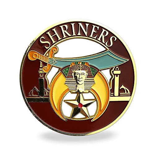 Masonic Shriners Car Emblem Red & Gold Metal Auto Decal Masonic Shriners Car Emblem Red & Gold Metal Auto Decal