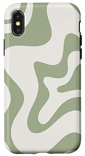 iPhone X/XS Retro Liquid Swirl Abstract Aesthetic Pattern Sage Green Case
