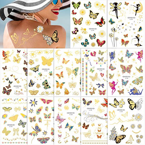 Konsait 120 pluspcs Glitter Butterfly Tattoos for Kids, Butterfly Temporary Tattoo Body Art Sticker, Fake Butterfly Rainbow Tattoo Stickers Birthday Party Favors Supplies Birthday Party Gift Bag Fillers