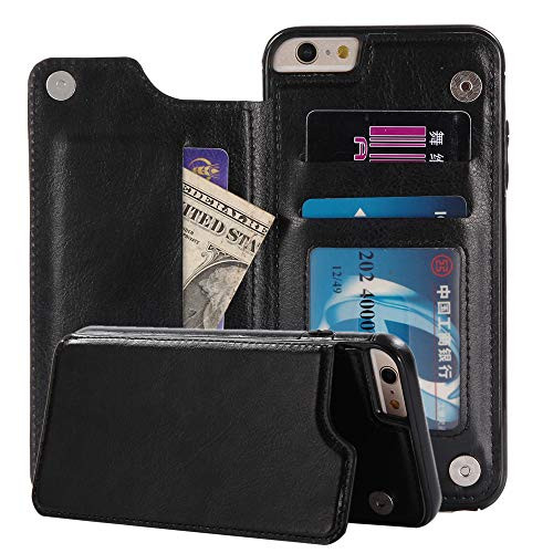 iPhone 6s Plus/6 Plus Case, HXAYR Slim Fit Premium PU Leather Wallet Case with Card Holder Slots [Magnetic Closure] Flip Cover Kickstand Protective Phone Case for iPhone 6S Plus/6 Plus 5.5", Black
