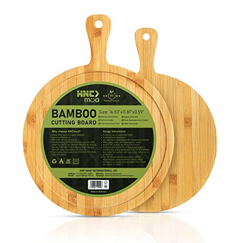 Round Bamboo Cutting Board - Cutting Board With Handle - Reversible and Multipurpose - For Cutting, Chopping Meat and Vegetables - Cheese Board - 16.53x11.81x0.59 inch