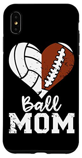 iPhone XS Max Ball Mom Heart Funny Football Volleyball Mom Case iPhone XS Max Ball Mom Heart Funny Football Volleyball Mom Case