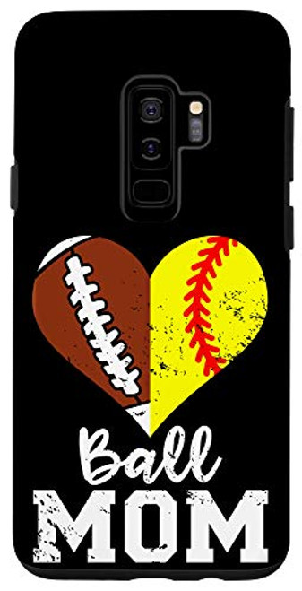 Galaxy S9 plus Ball Mom Heart Funny Football Softball Player Mom Case