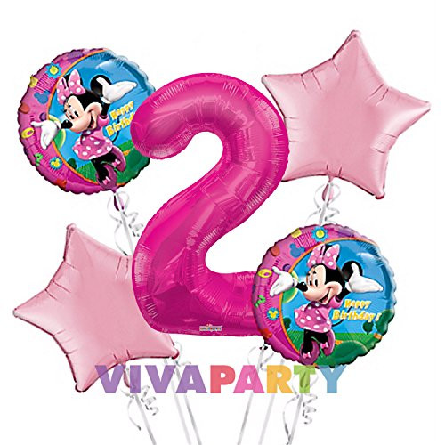Minnie Mouse Balloon Bouquet 2nd Birthday 5 pcs - Party Supplies