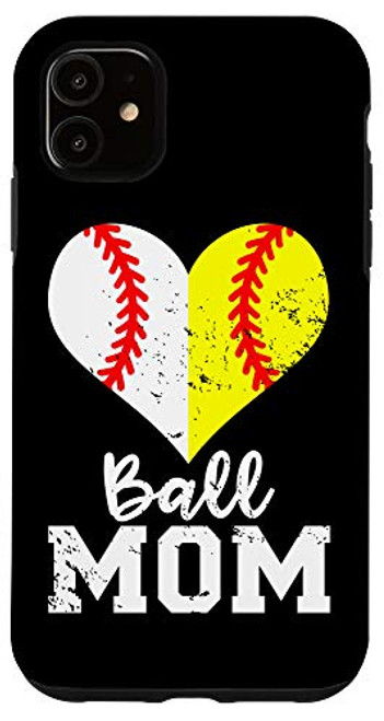 iPhone 11 Ball Mom Heart Funny Baseball Softball Mom Case