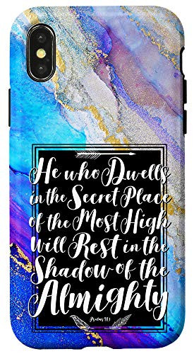 iPhone X/XS Abstract Blue Purple Ink Swirl Psalms 91 Watercolor Gradient Case