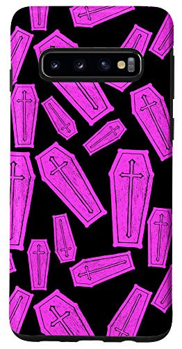 Galaxy S10 Gothic Coffin Goth Psychobilly Horror Fan Bright Pink Black Case