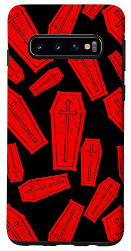 Galaxy S10 Gothic Coffin Print Goth Psychobilly Horror Fan Red Black Case
