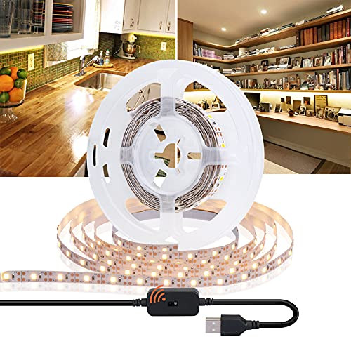 WELLUCK Under Cabinet Led Lighting, 6.6FT 120 LEDs Dimmable LED Strip Lights Kit, USB Powered Under Counter Light Fixture for Kitchen, Cabinet, Shelf, Counter, Bedroom and Decor, Warm White, 1200LM