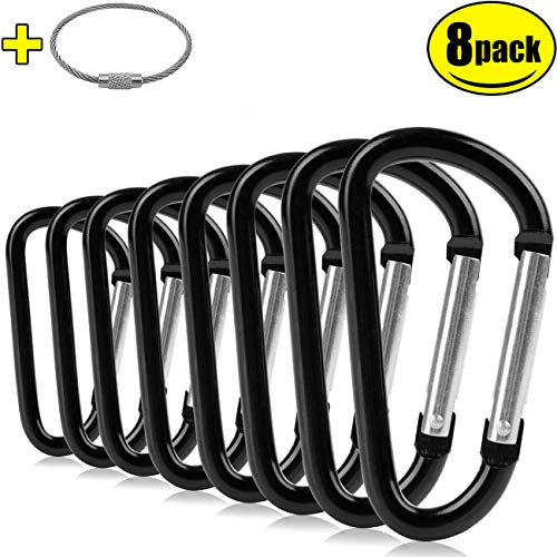 ZEINZE Carabiner Clip 3" Aluminum D-Ring Spring Loaded Gate Small Keychain Carabiners Clip Set for Outdoor Camping Mini Lock Hooks Spring Snap Link Key Chain Durable Improved Design 8 Pack (Black)