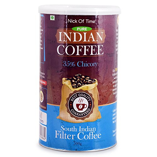 Nick of Time Fresh Chicory Blend South Indian Filter Coffee with 65 percent AA Grade Arabica Coffee 35 percent Chicory from South India -500g/17.6 oz-