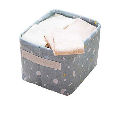 Foldable Storage Bin Basket, Foldable Container Organizer Fabric Storage Receive Baskets with Handle Cotton Linen Blend Storage Bins for Makeup, Book, Baby Toy Clothes,Toys,Home,Office, 20 x15.5x14cm -Blue-