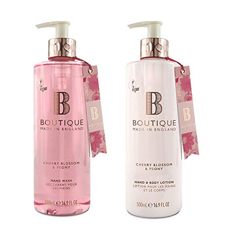 Boutique Cherry Blossom  and  Peony Vegan Hand Duo Gift Set 1 x 500ml Hand Wash, 1 x 500ml Hand  and  Body Lotion