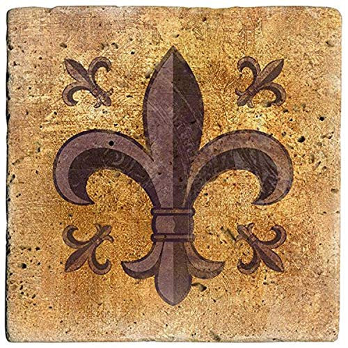 Thirstystone Ambiance Travertine Coaster, Multicolored, Fleur de Lis