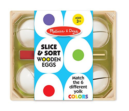 Melissa & Doug Slice & Sort Wooden Eggs (13 pcs) - Play Food Educational Toy in Wooden Tray