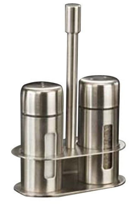 American Metalcraft 3-1/4" Round Stainless Steel Salt and Pepper Set w/Base, Silver American Metalcraft 3-1/4" Round Stainless Steel Salt and Pepper Set w/Base, Silver