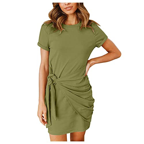 fine_fine Dress for Women Summer Mini Dress Casual Fashion Solid Color Short-Sleeved Sexy Tight-Fitting Dress