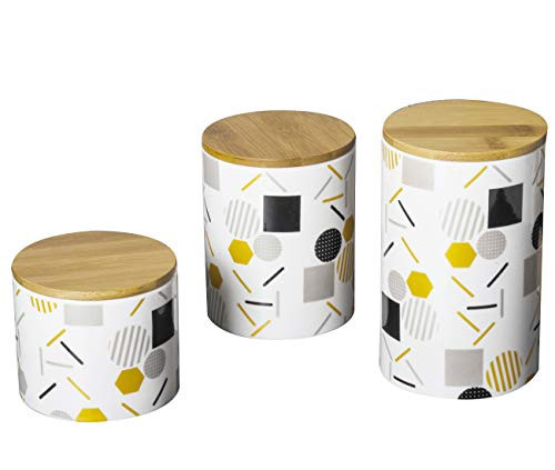 Xiteliy Ceramic Canister Set Tea Coffee Sugar Storage Pots Jars Kitchen Food Storage with Bamboo Lid Set of 3 -TL-JAG-4-