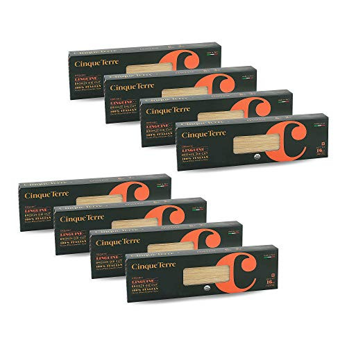 Cinque Terre Pasta Organic Durum Wheat Bronze Die Cut Italian Pasta, Linguine, 16 Ounce -Pack of 8-