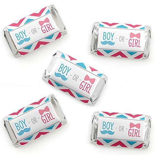 Chevron Gender Reveal - Mini Candy Bar Wrapper Stickers - Gender Reveal Small Favors - 40 Count