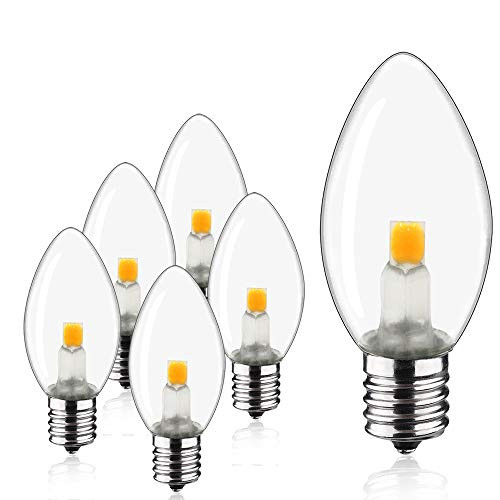 MEILUX LED Night Light Bulb Candelabra Light Bulbs C7 E12 LED Bulbs 0.6W Watts Equivalent 7W Warm White 2700K Candles  and  Chandeliers Replacement Bulb E12 Base Clear Glass Non Dimmable-6 Pack