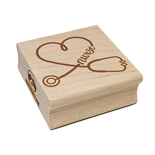 Nurse Heart Stethoscope Square Rubber Stamp for Stamping Crafting - 1.25in Small